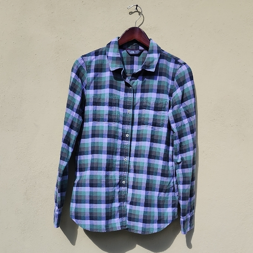 The North Face Green and Purple Plaid Shirt